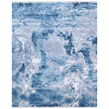 Modern Silk & Wool Blue Handknotted Rug