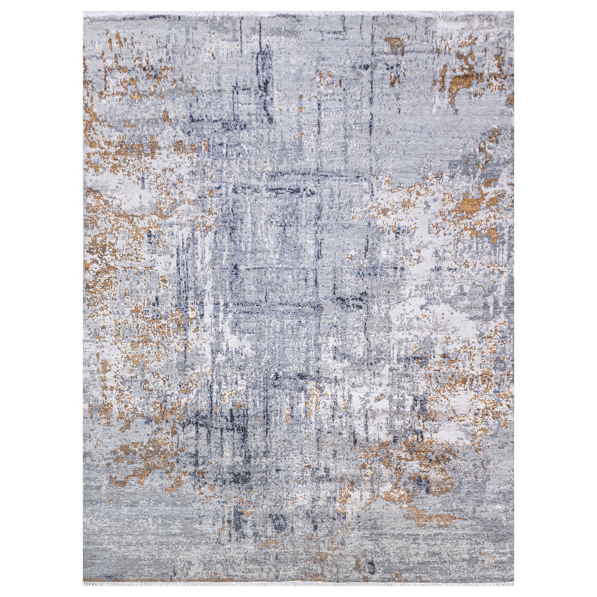 Modern Wool & Bamboo Silk Grey Handknotted Rug