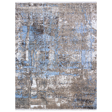 Modern Wool & Bamboo Blue/Brown Handknotted Rug