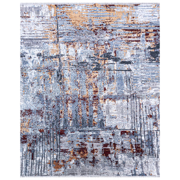 Modern Wool & Bamboo Silk Blue Handknotted Rug