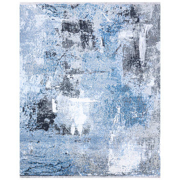 Modern Wool & Bamboo Silk Blue Handknotted Rug