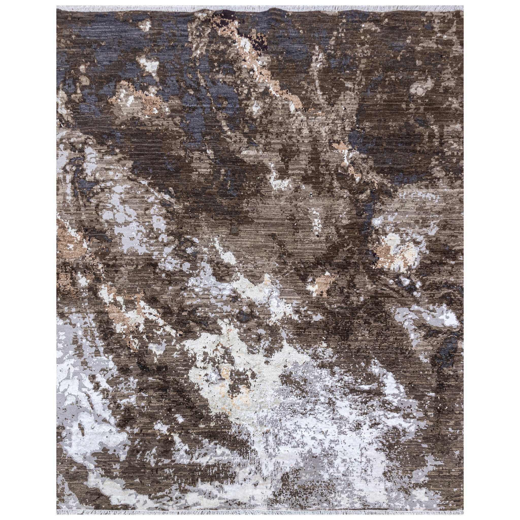 Modern Wool & Bamboo Silk Brown Handknotted Rug