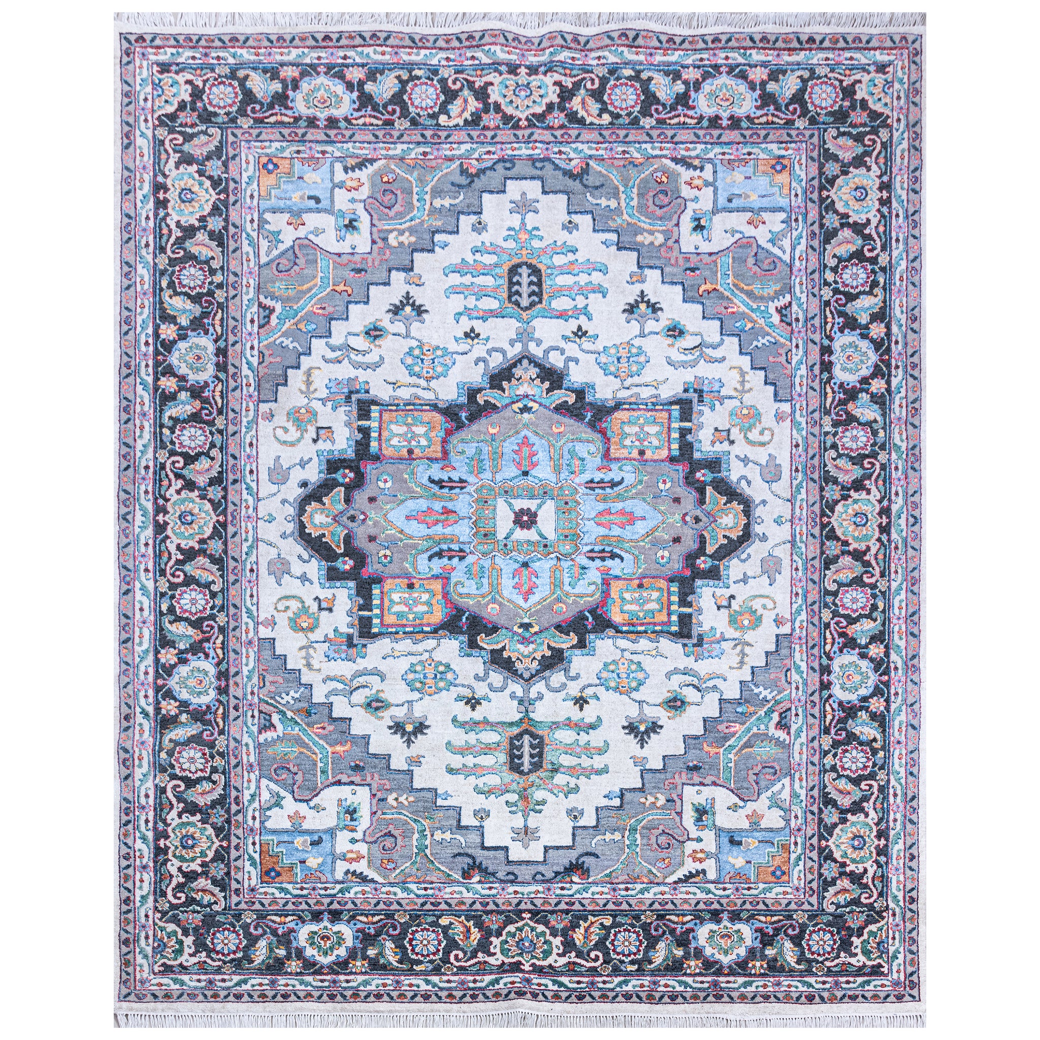 Traditional Wool & Bamboo Cream Handknotted Rug