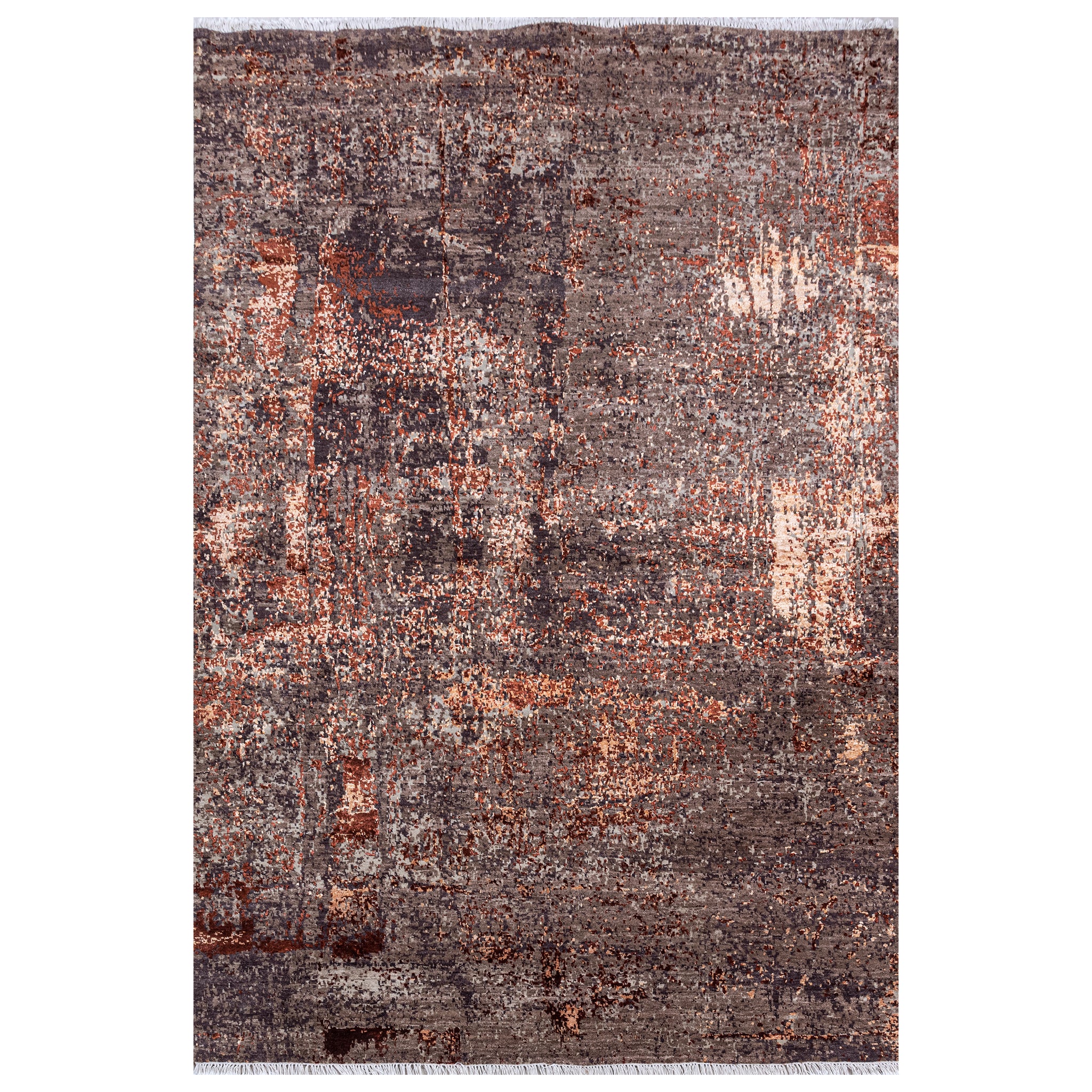 Modern Wool & Bamboo Silk Brown Handknotted Rug