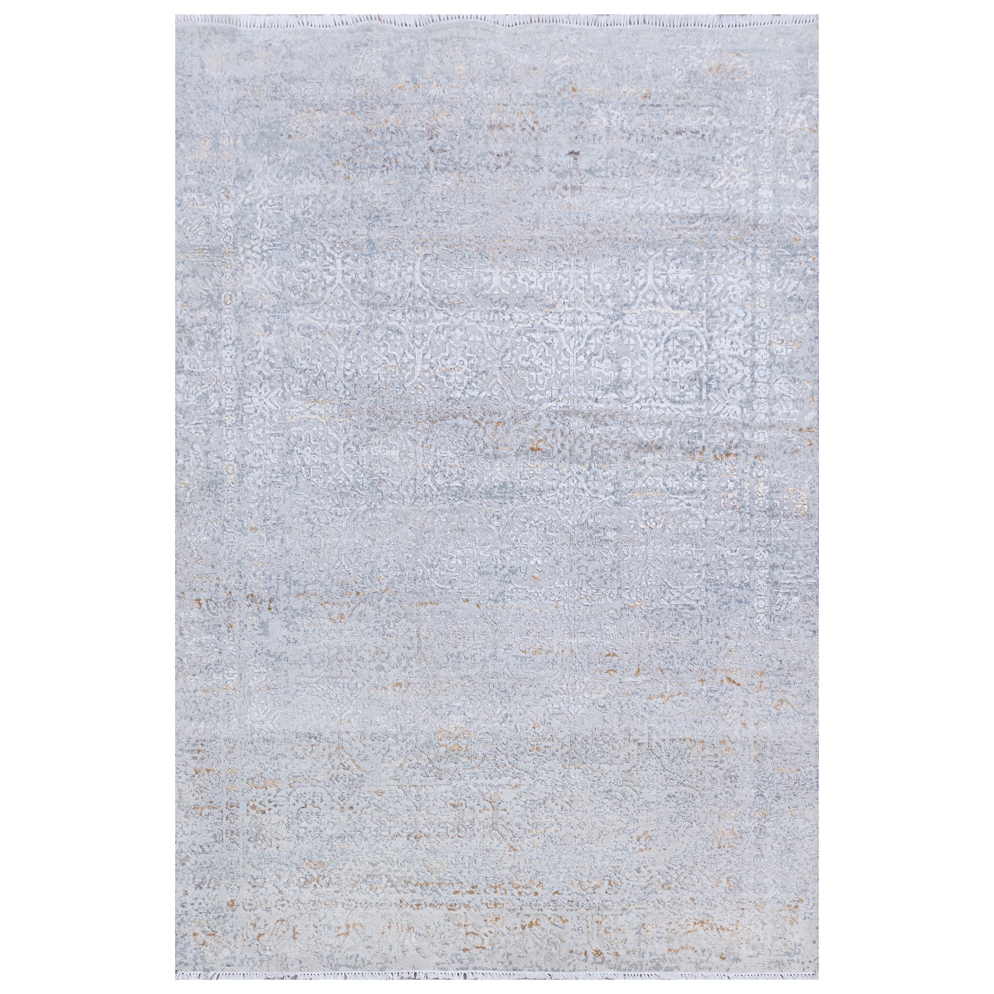 Transitional Wool & Silk Grey Handknotted Rug