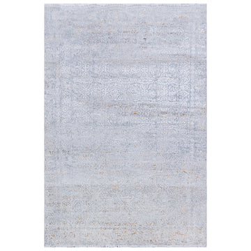 Transitional Wool & Silk Grey Handknotted Rug