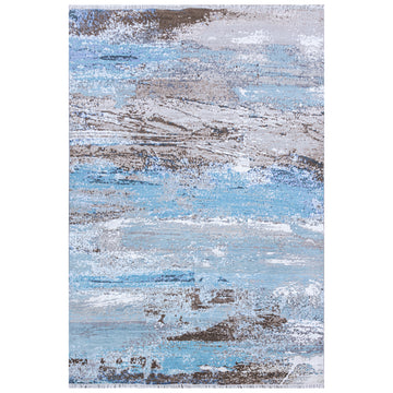 Modern Wool & Bamboo Blue Handknotted Rug