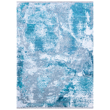 Modern Wool & Bamboo Silk Blue Handknotted Rug