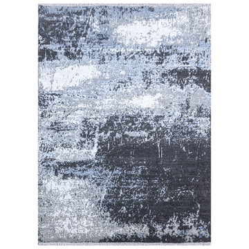 Modern Wool & Bamboo Silk Grey Handknotted Rug