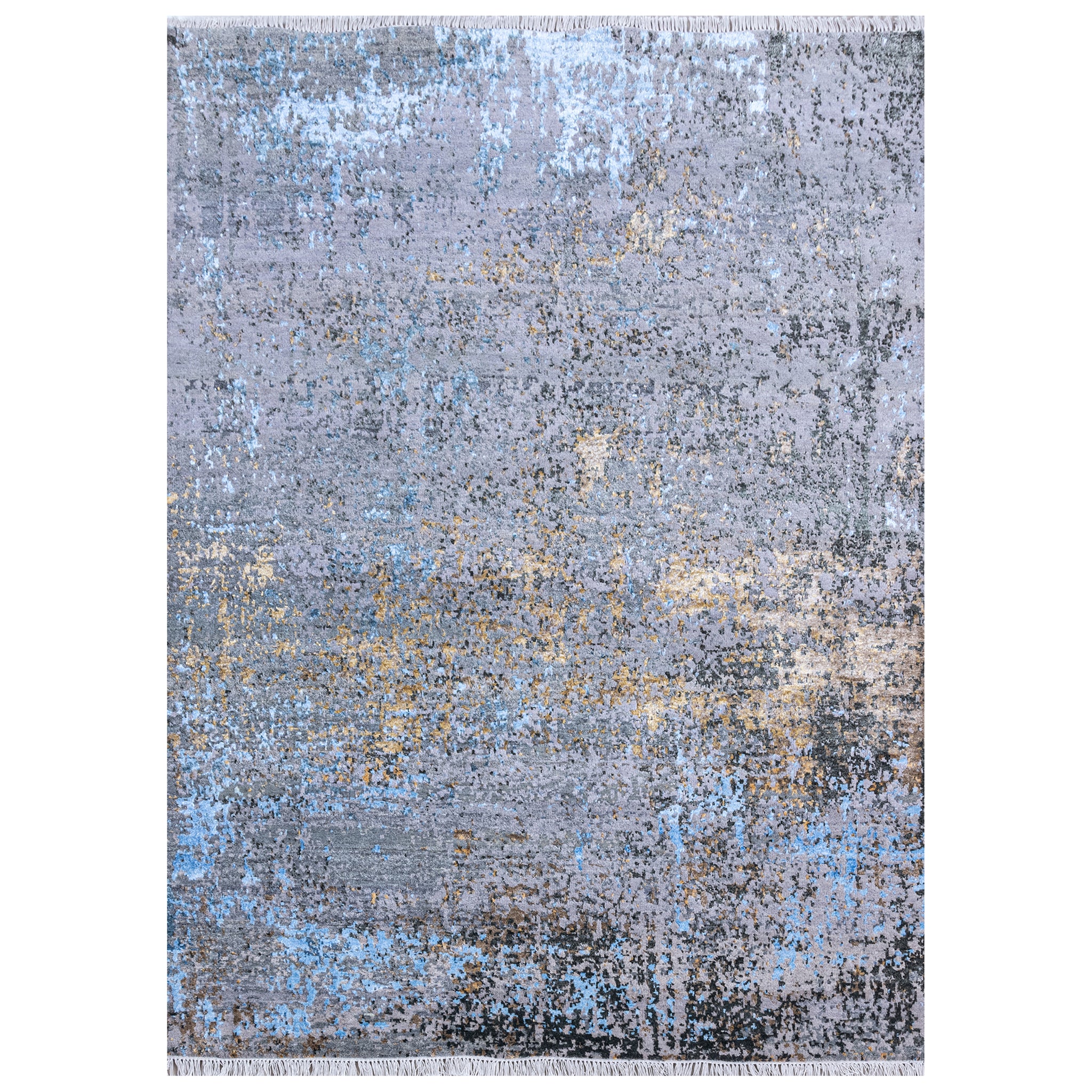 Modern Wool & Bamboo Silk Grey Handknotted Rug