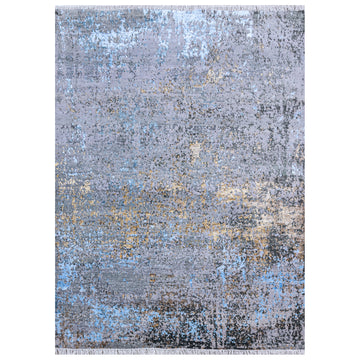 Modern Wool & Bamboo Silk Grey Handknotted Rug