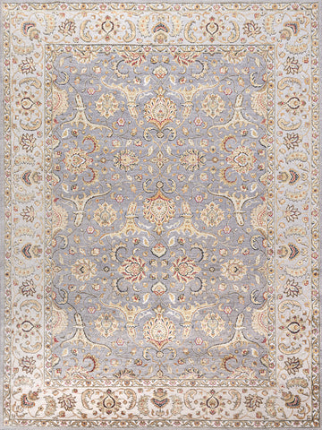 Traditional Wool & Silk Grey Handknotted Rug