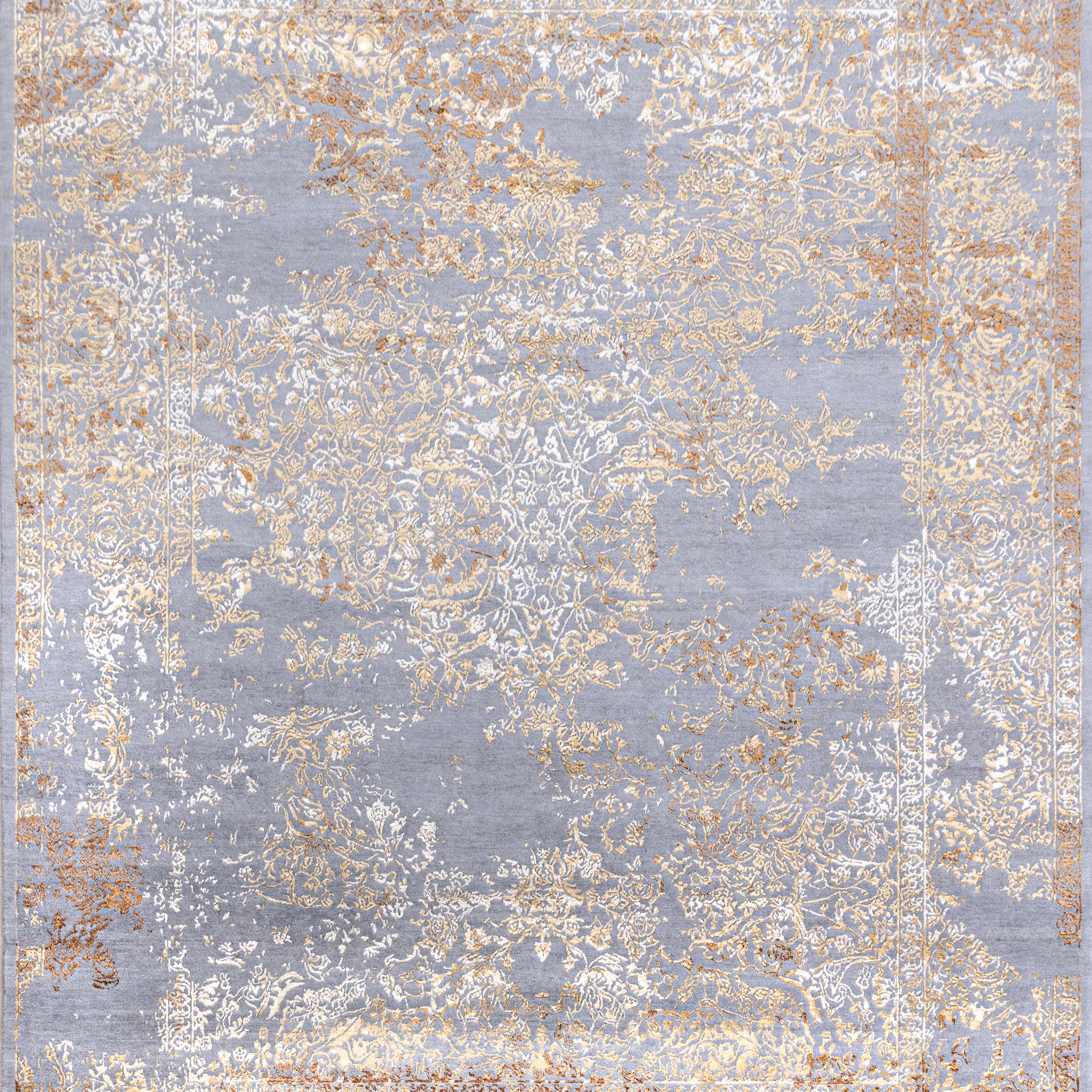 Modern Wool & Silk Grey Handknotted Rug