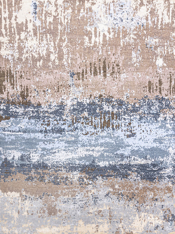 Modern Wool & Silk Blue Handknotted Rug