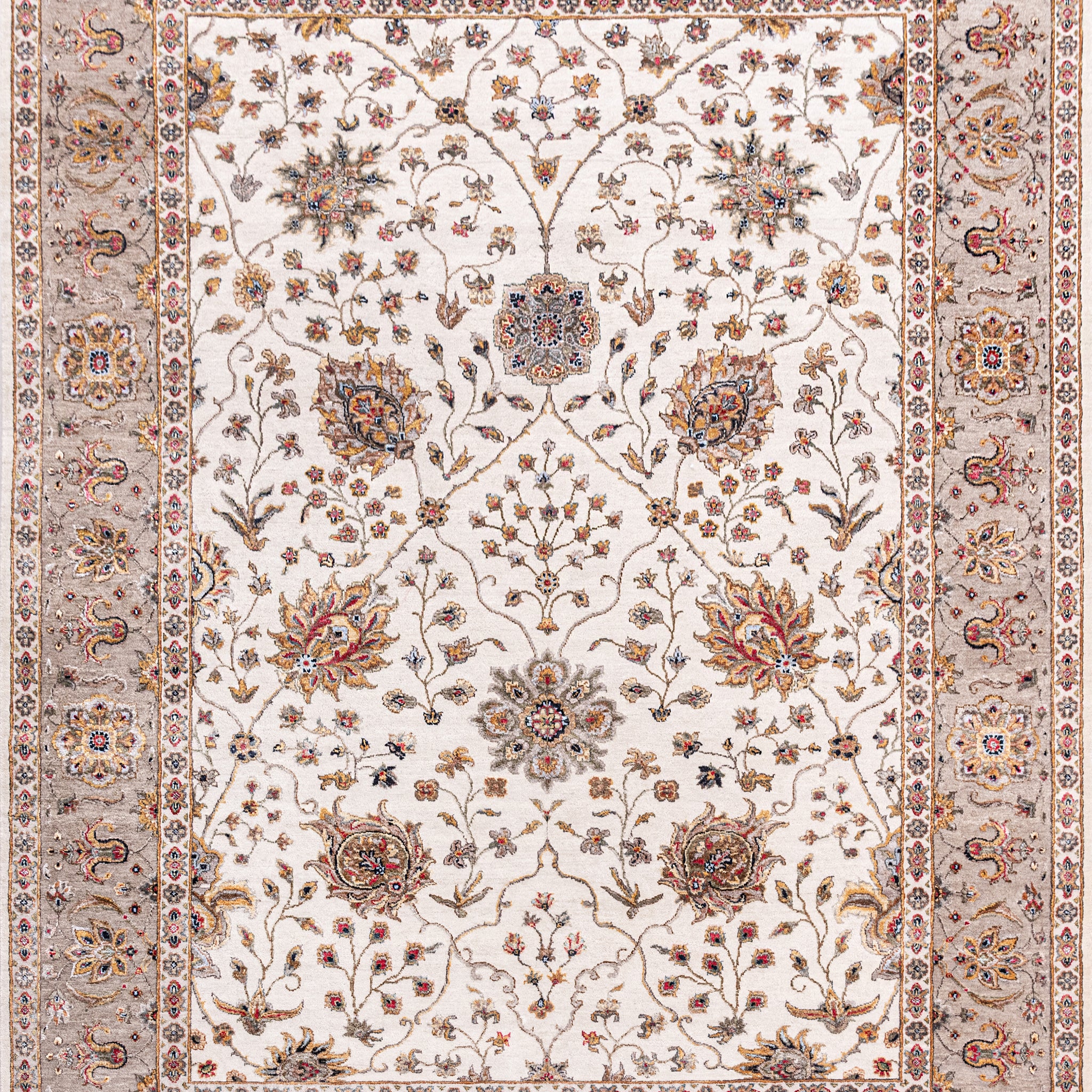 Traditional Wool & Silk White Handknotted Rug