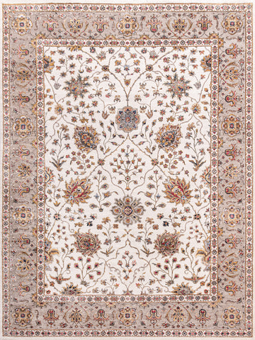Traditional Wool & Silk White Handknotted Rug