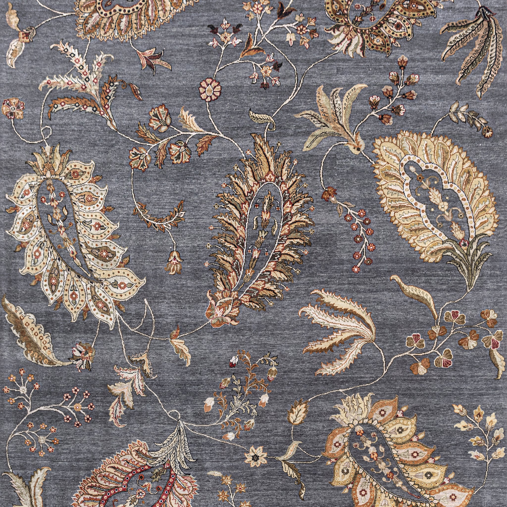 Traditional Wool & Silk Grey Handknotted Rug