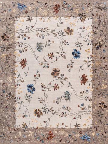 Traditional Wool & Silk White Handknotted Rug