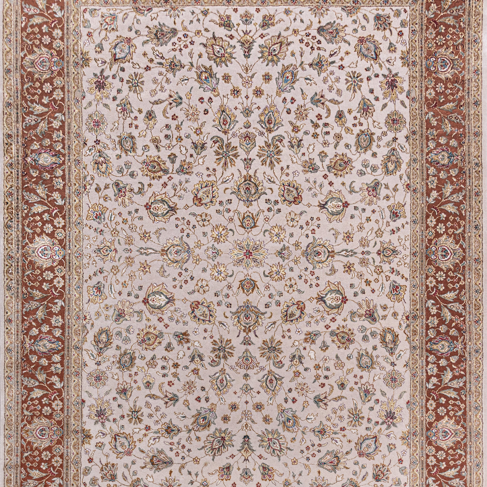 Traditional Wool & Silk White Handknotted Rug