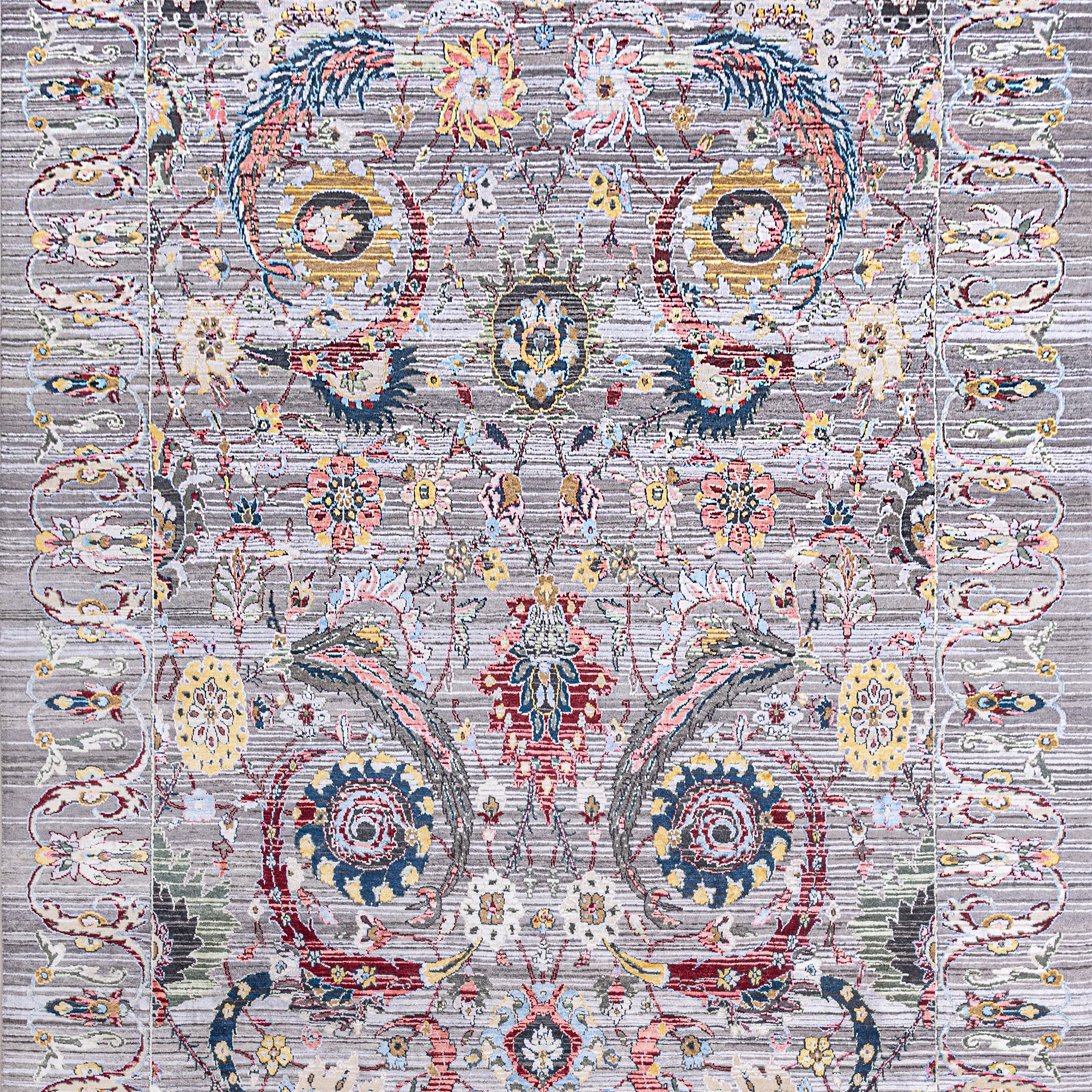 Traditional Wool & Silk Grey Handknotted Rug
