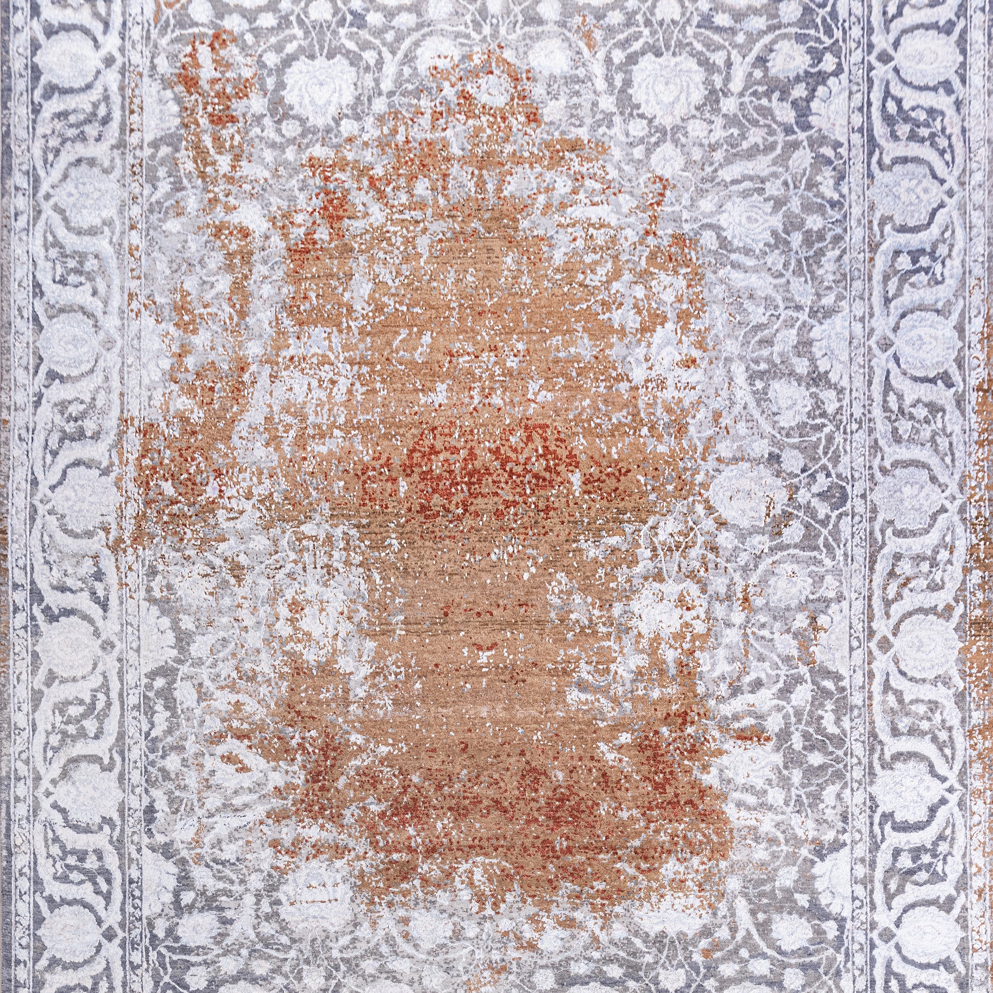Modern Wool & Silk Grey Handknotted Rug