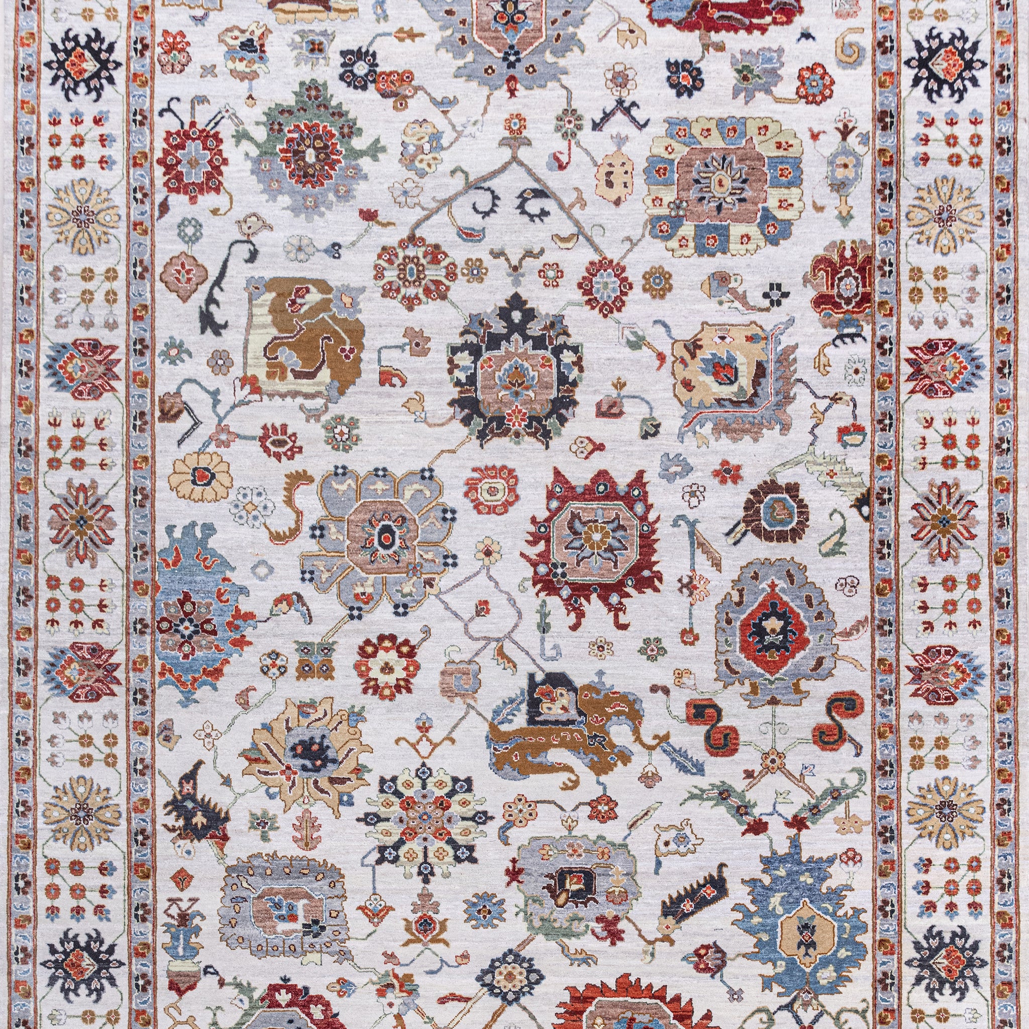Traditional Wool White Handknotted Rug