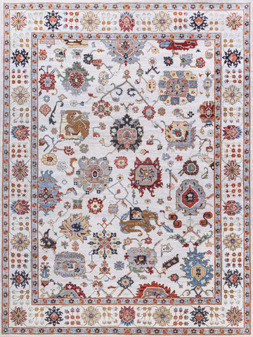 Traditional Wool White Handknotted Rug