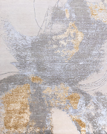 Modern Wool & Silk Grey Handknotted Rug