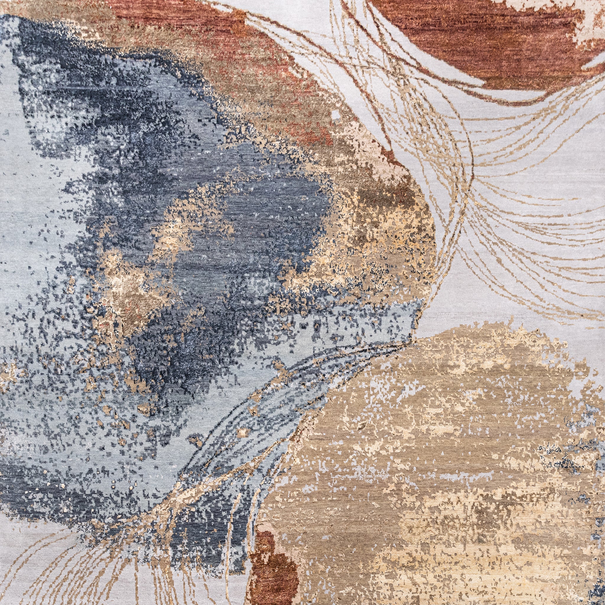 Modern Wool & Silk Grey Handknotted Rug