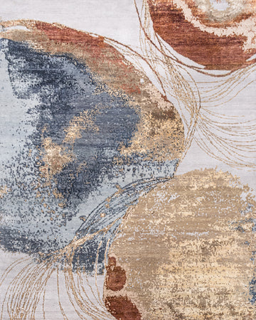 Modern Wool & Silk Grey Handknotted Rug