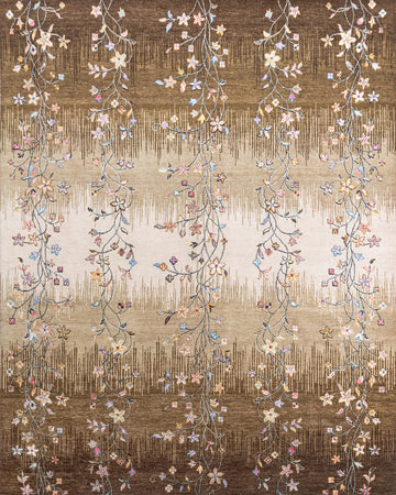 Traditional Wool & Silk Beige Handknotted Rug