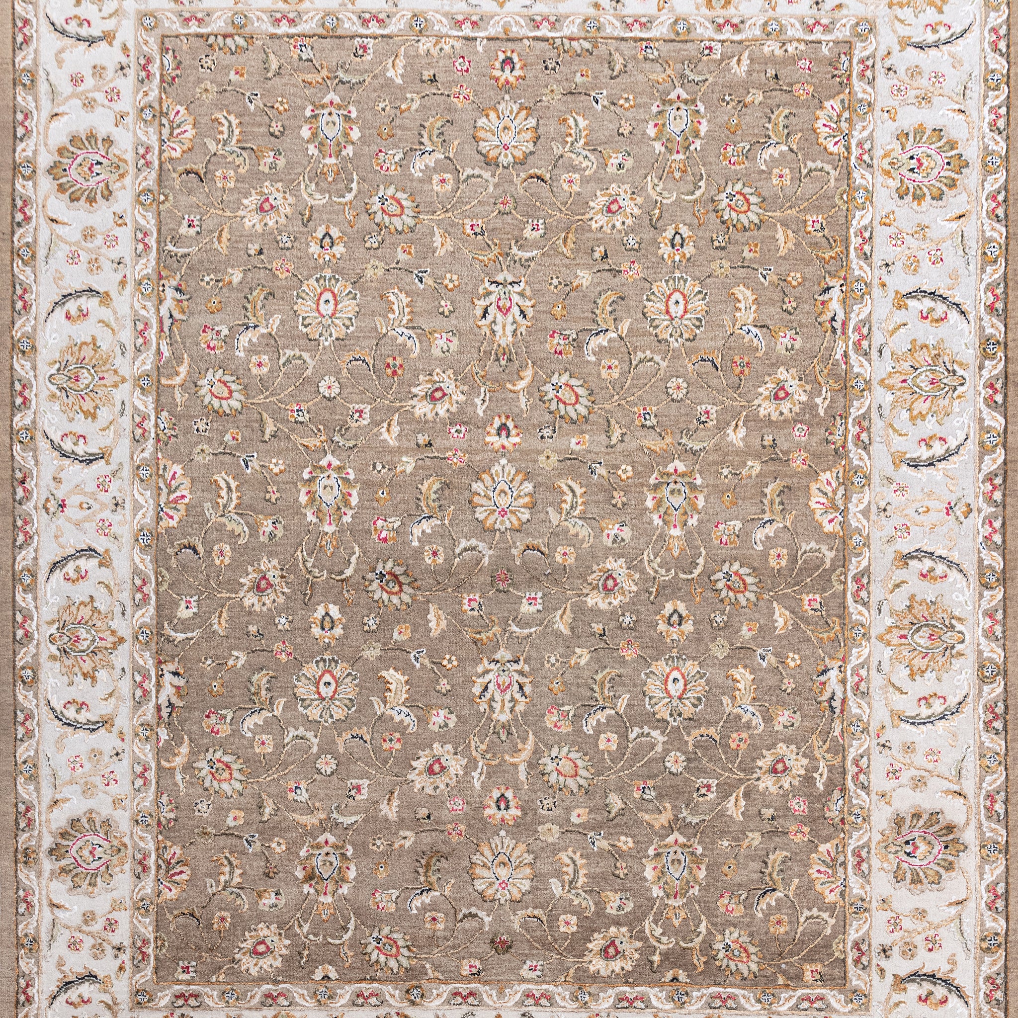 Traditional Wool & Silk Beige Handknotted Rug