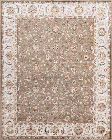 Traditional Wool & Silk Beige Handknotted Rug