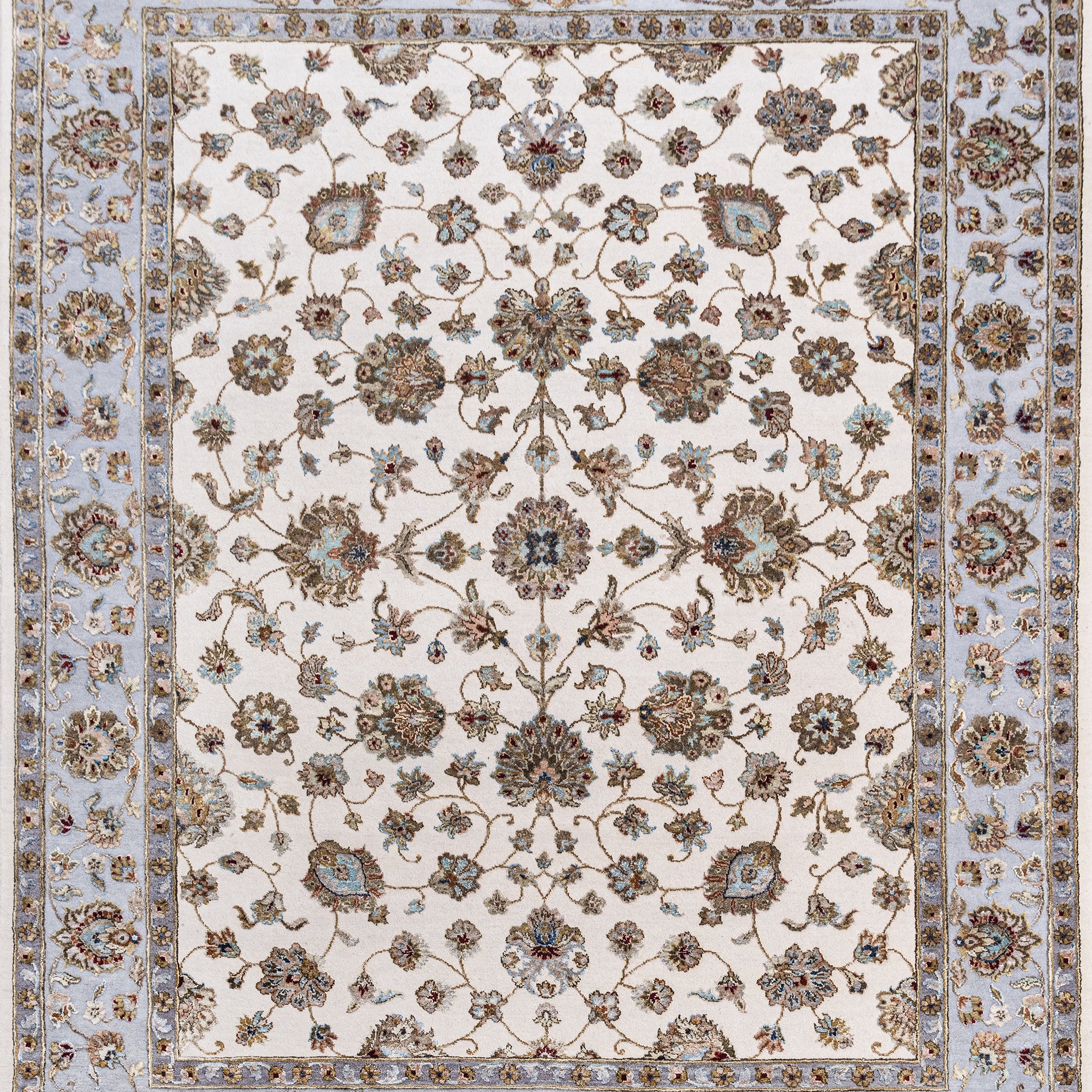Traditional Wool & Silk White Handknotted Rug