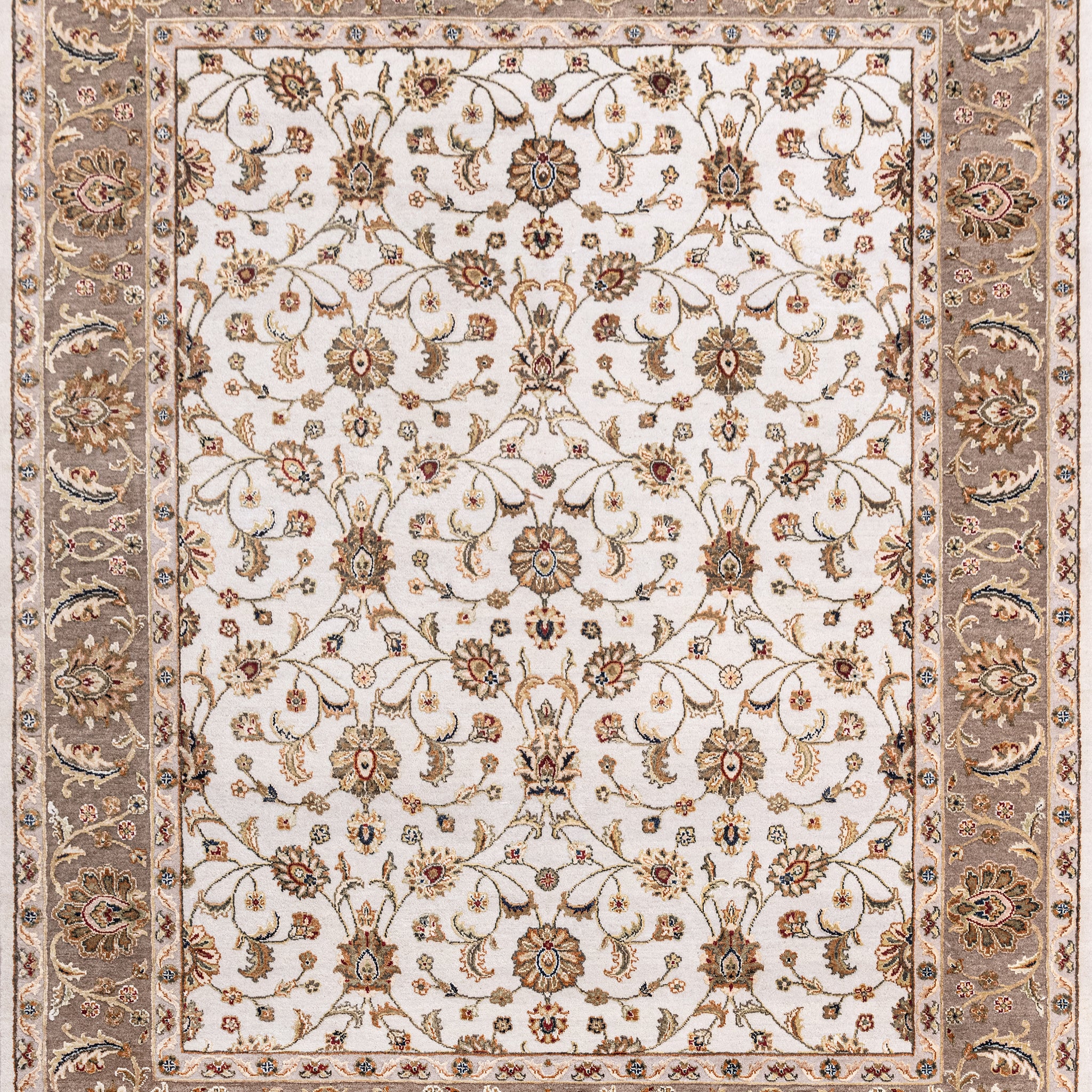 Traditional Wool & Silk Beige Handknotted Rug