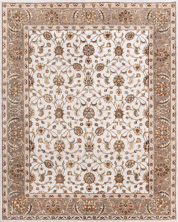 Traditional Wool & Silk Beige Handknotted Rug
