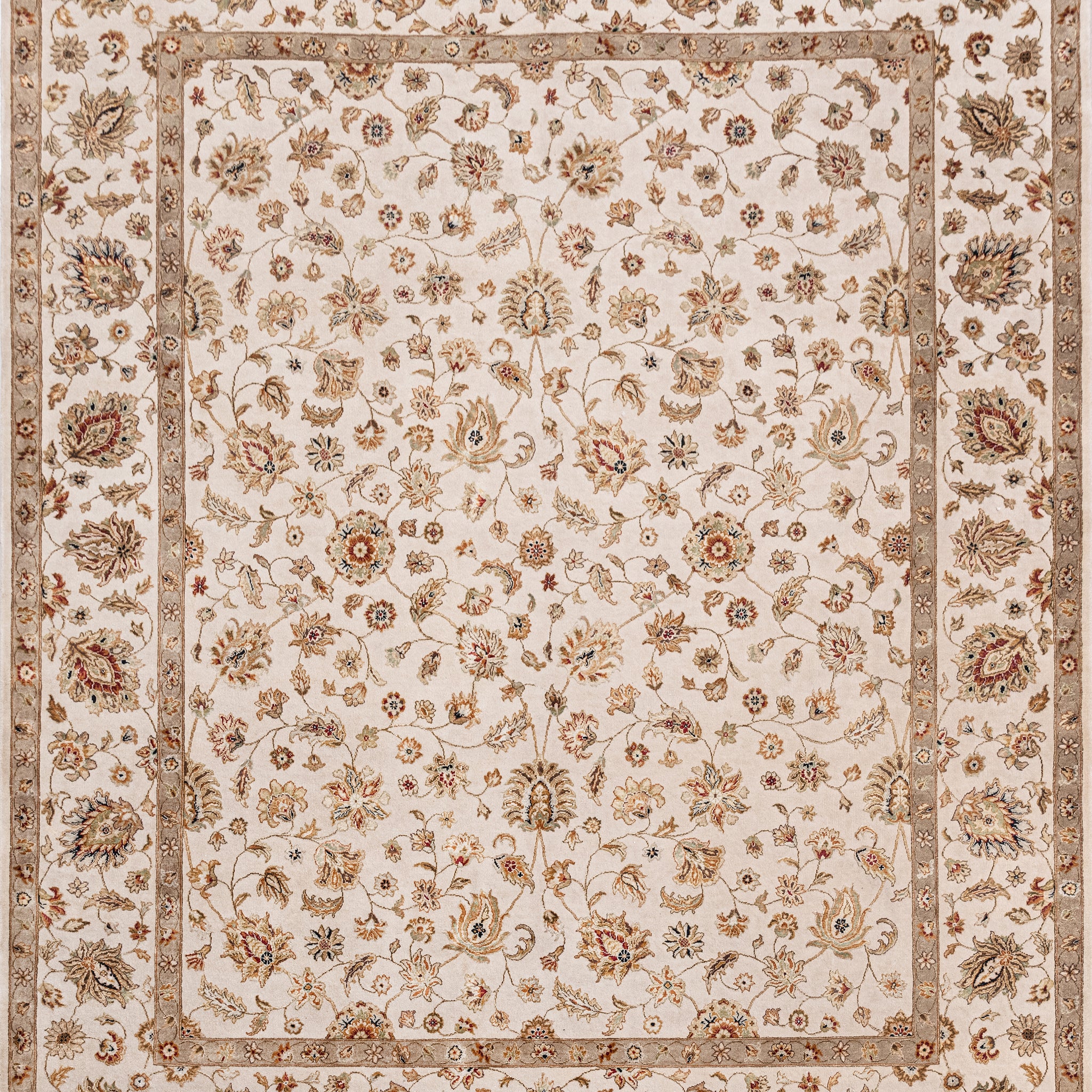 Traditional Wool & Silk Beige Handknotted Rug