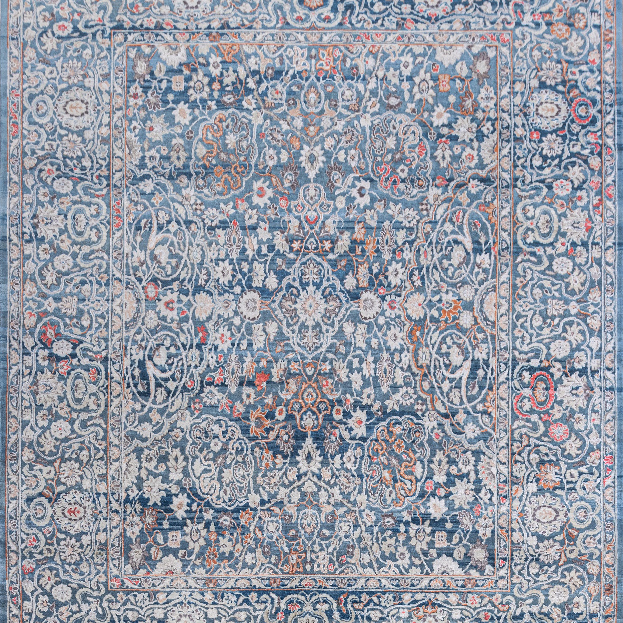 Traditional Wool & Silk Blue Handknotted Rug