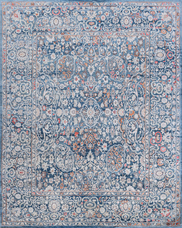 Traditional Wool & Silk Blue Handknotted Rug
