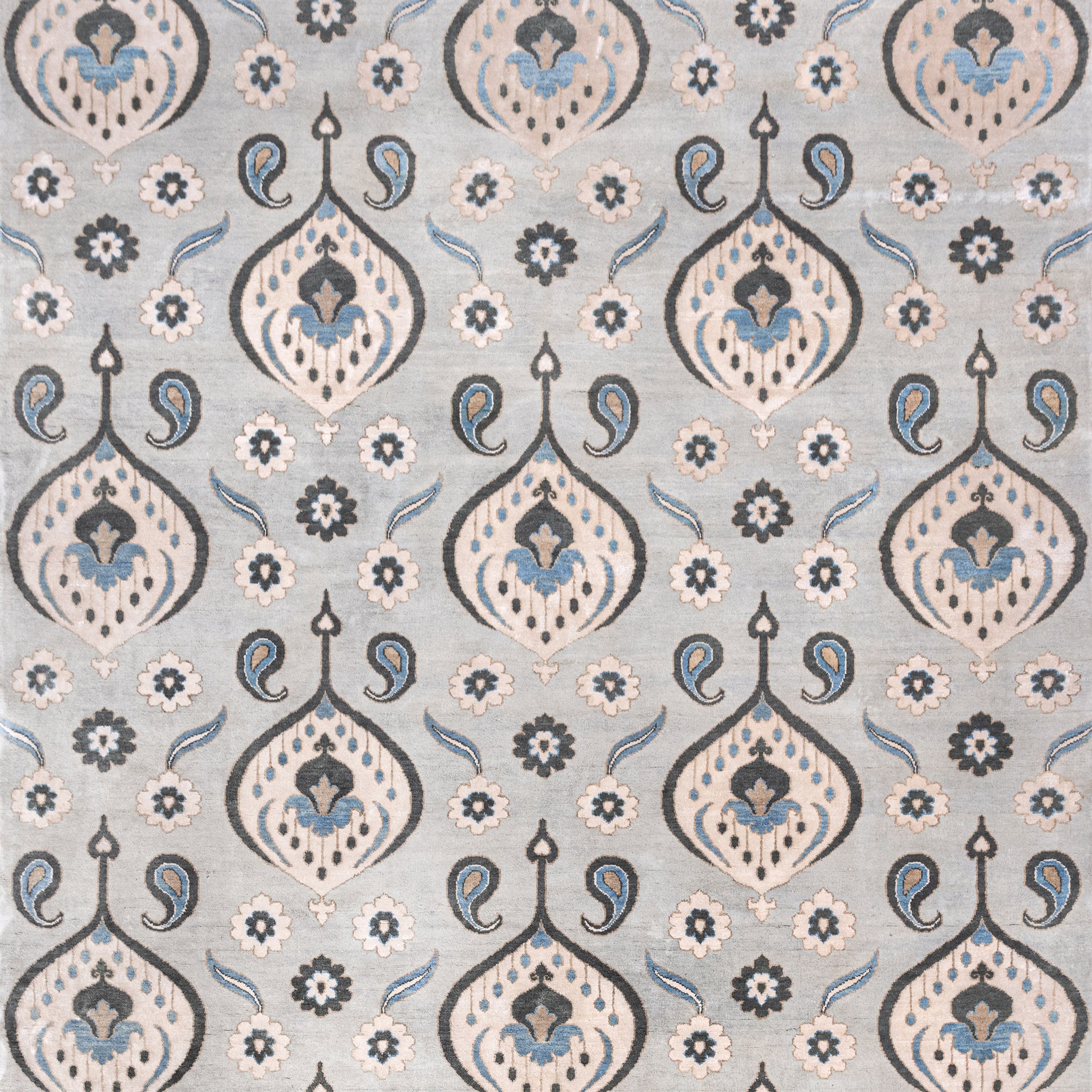 Modern Wool & Silk Blue Handknotted Rug