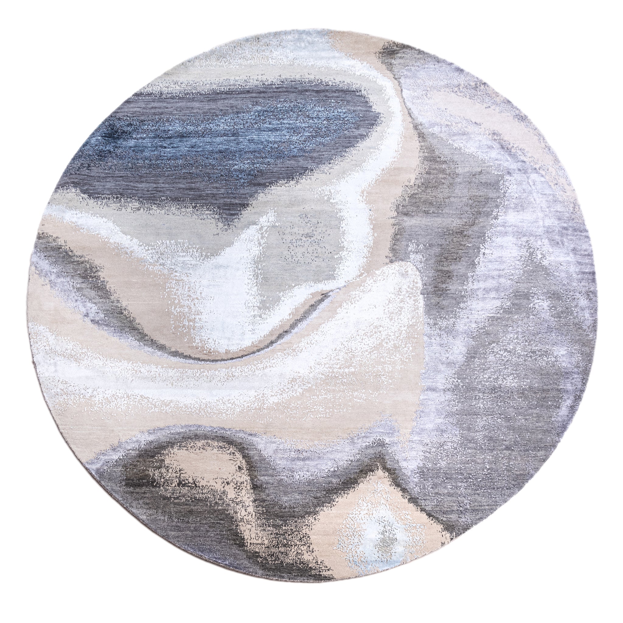 Modern Wool & Silk Blue Handknotted Rug