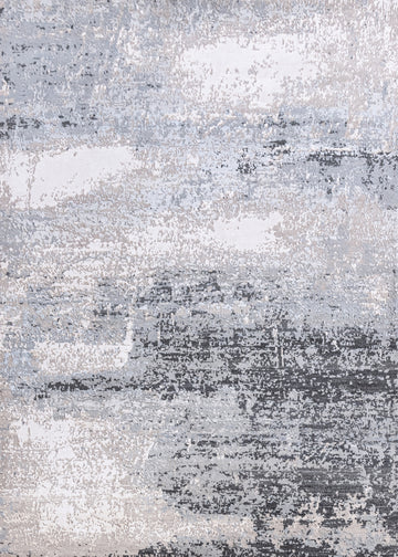 Modern Wool & Silk Blue Handknotted Rug