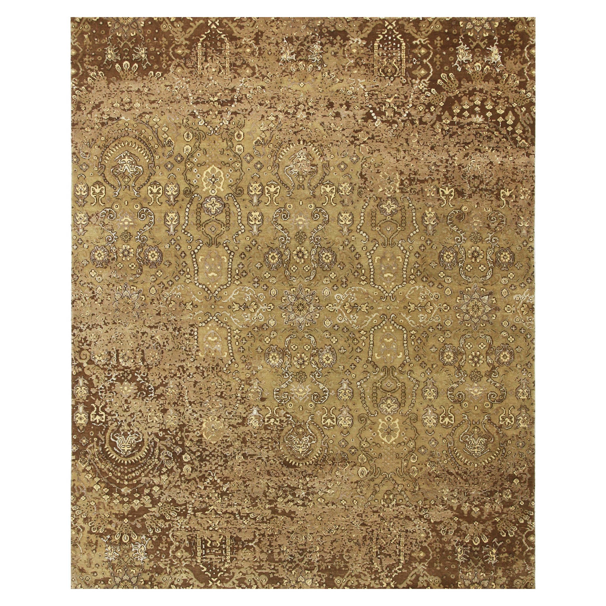 Modern Wool & Bamboo Silk Brown Handknotted Rug