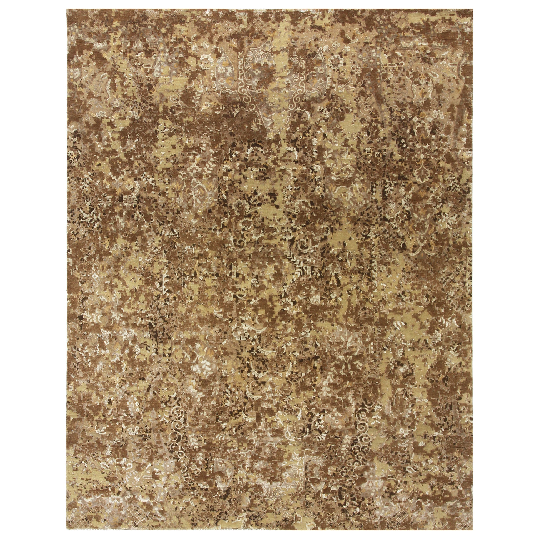 Modern Wool & Bamboo Silk Brown Handknotted Rug