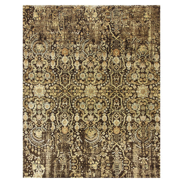 Modern Wool & Bamboo Silk Brown Handknotted Rug