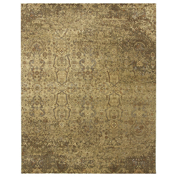 Modern Wool & Bamboo Silk Cream Handknotted Rug