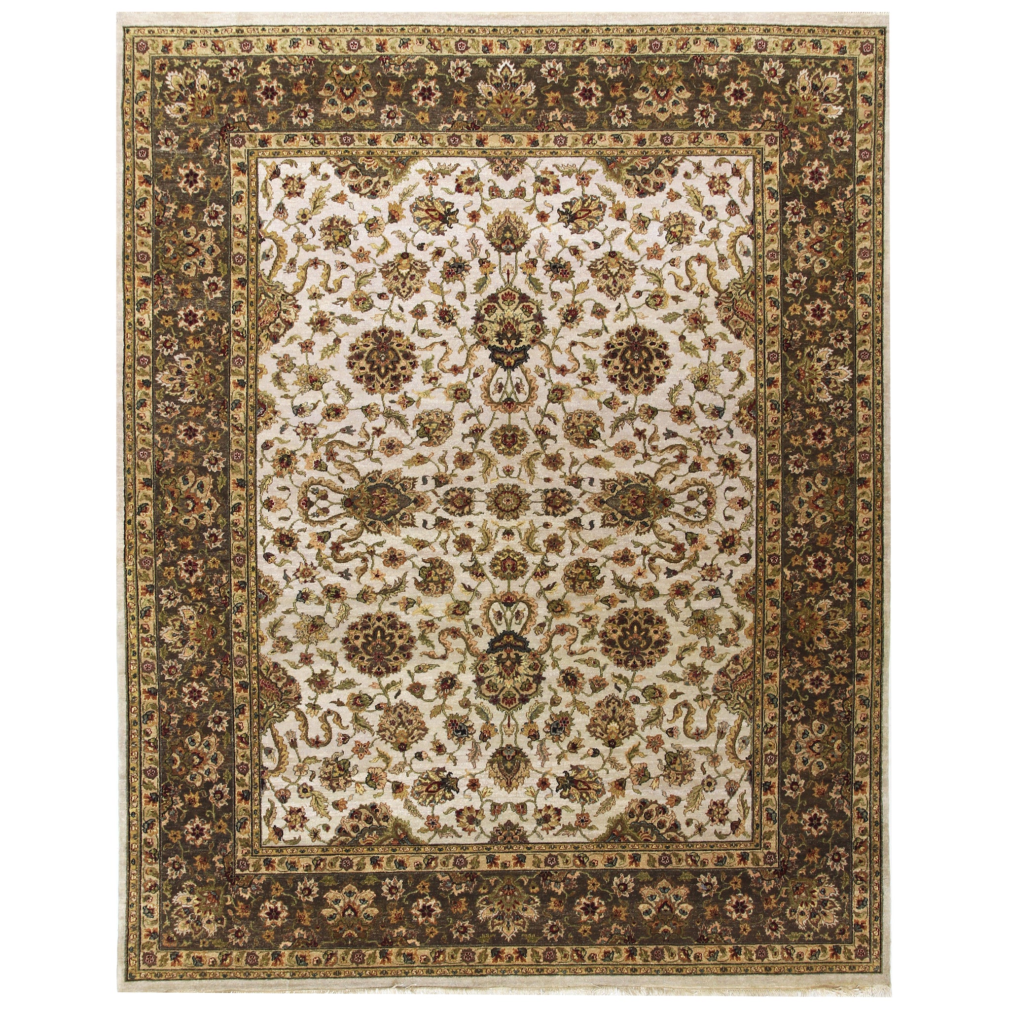 Traditional Wool White Handknotted Rug