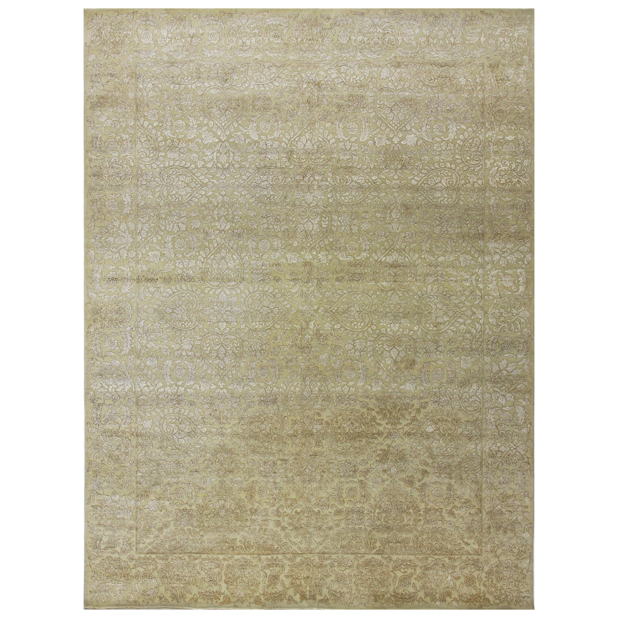 Transitional Wool & Silk Beige Handknotted Rug