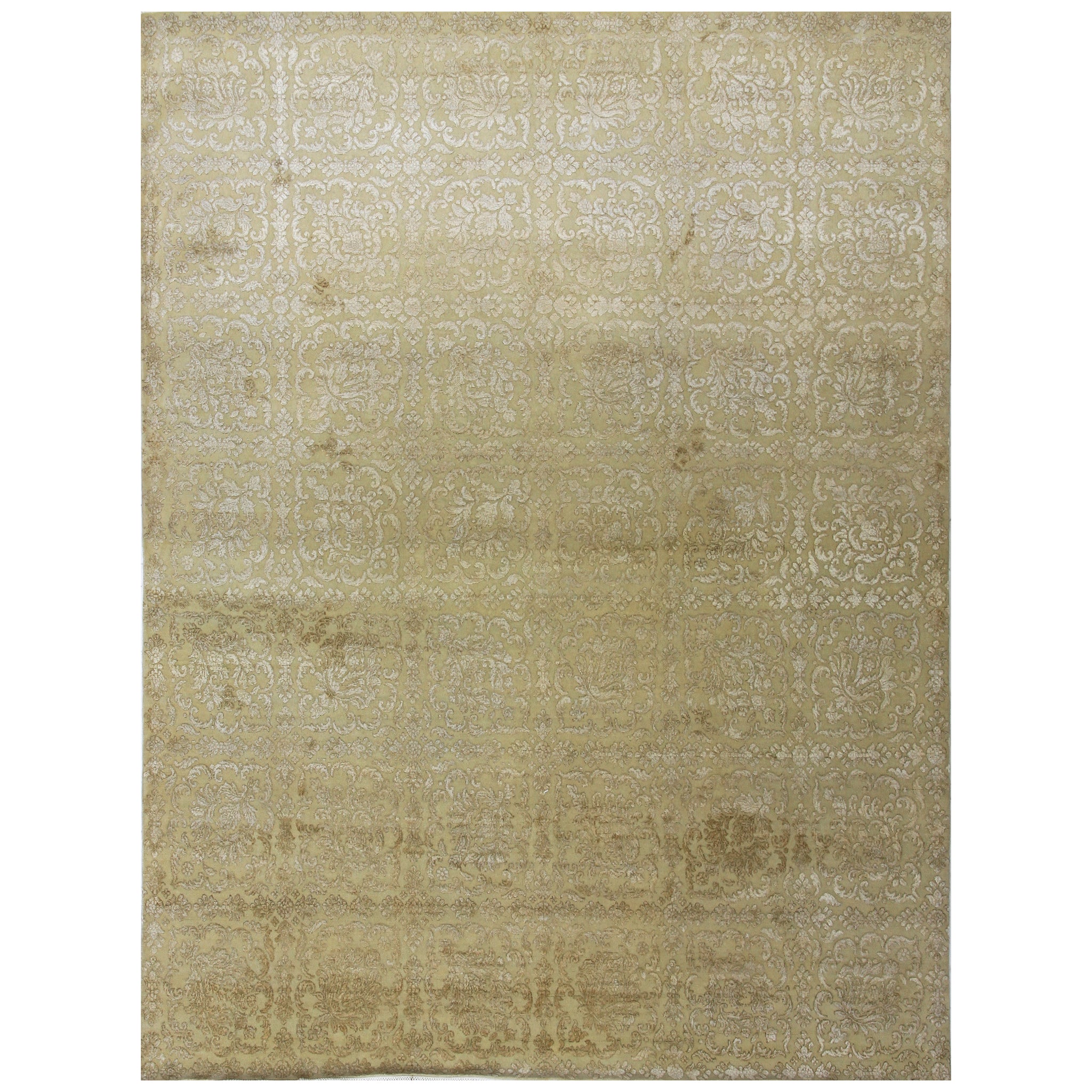 Transitional Wool & Silk Cream Handknotted Rug