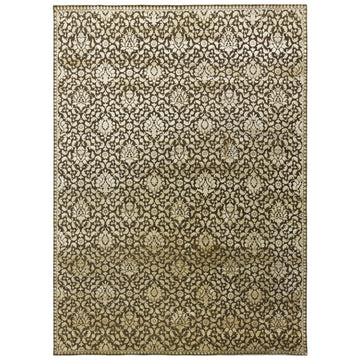 Transitional Wool & Silk Brown Handknotted Rug